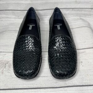Trotters Black Leather Basketweave Square Toe Loafers Flats Comfort‎ Size 8.5M